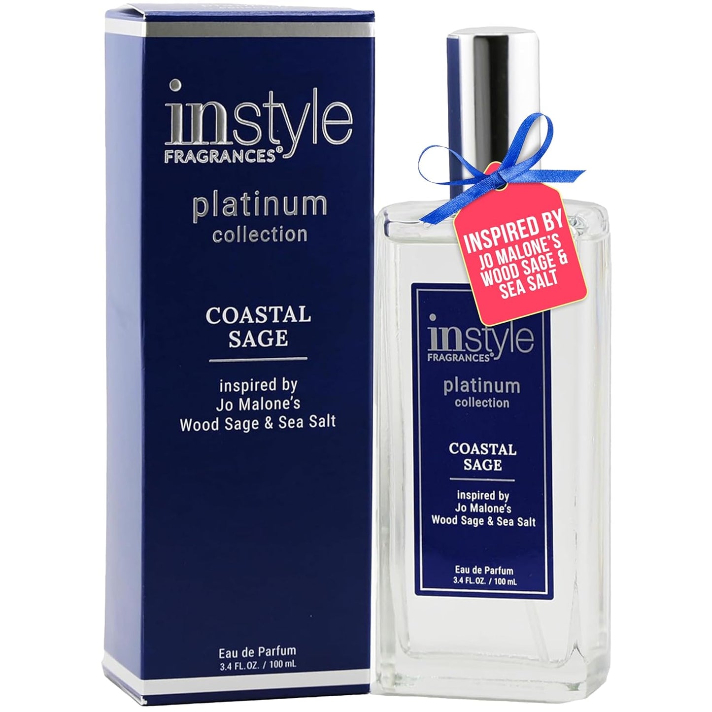 Instyle Fragrances, Platinum Collection, Coastal Sage, Inspired by Jo Malone’s Wood Sage & Sea Salt, Unisex Eau de Parfum, CLEAN, Vegan, Paraben-Free, Never Tested on Animals, 3.4 Fluid Ounces