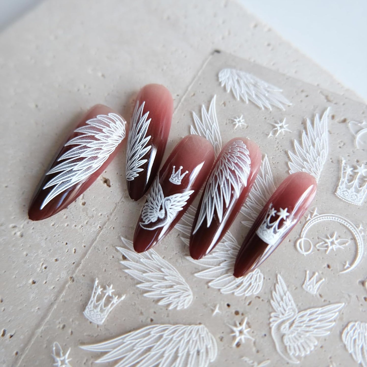 White Wings Nail Art Stickers, Embossed Decals, Self-Adhesive Design, Accessories and Supplies for Women