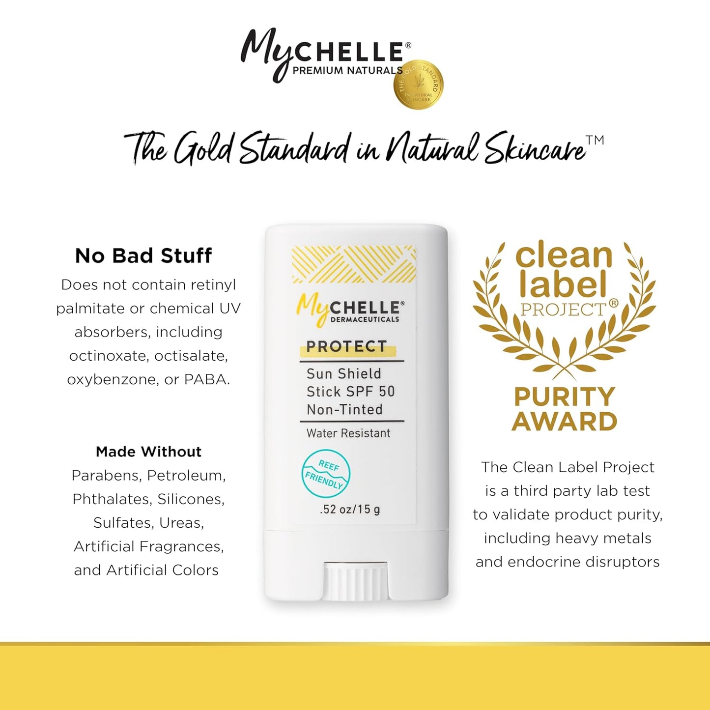 Mychelle Dermaceuticals Sun Shield Stick Spf 50 Non-Tinted - Natural Liquid Zinc Sunscreen Vitamin E and Jojoba - Water Resistant up to 80 Minutes - Sunscreen for Face, Reef Safe, Safe for Children