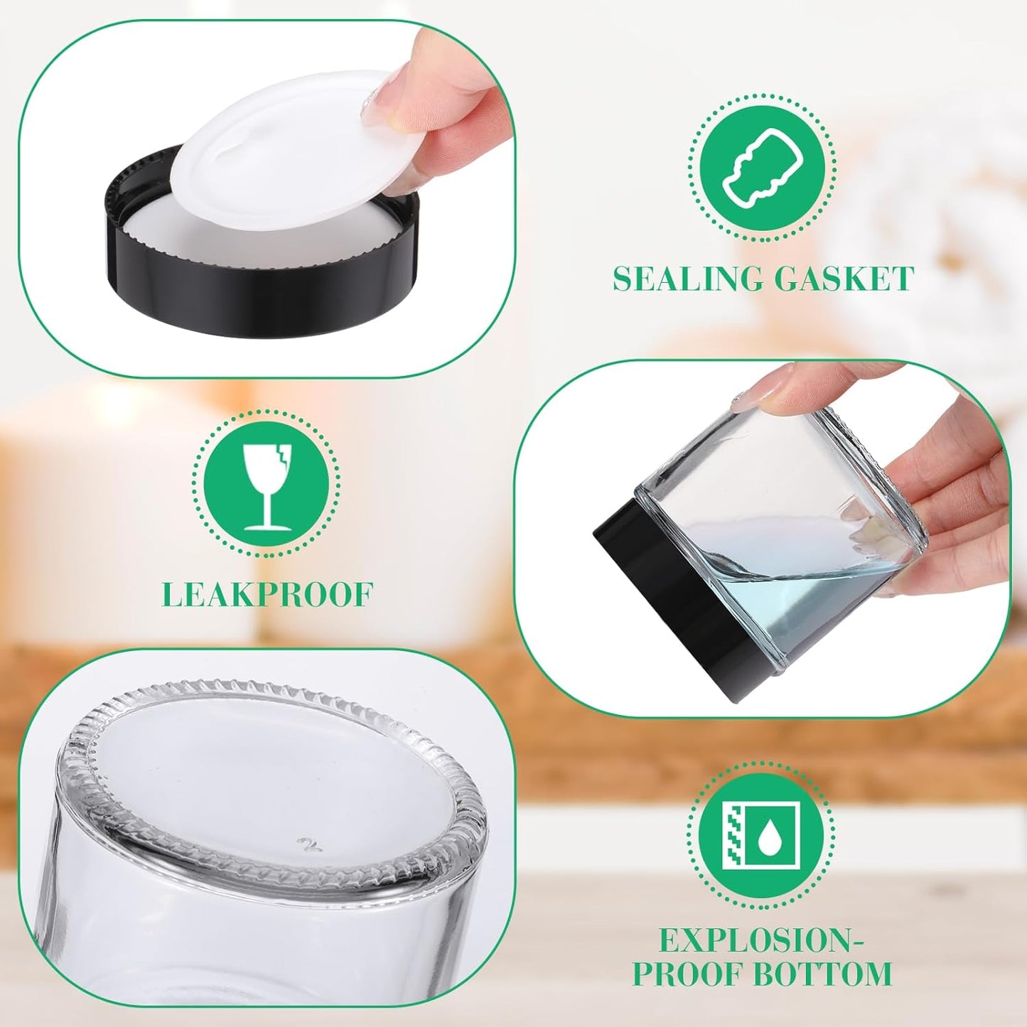 Norme 24 Pcs 4 oz Glass Jars with Lids Leakproof Round Airtight Empty Cosmetic Jars with Inner Liners Lid for Storing Lotions Powder Ointments Candle Making Tins (Black,Clear)