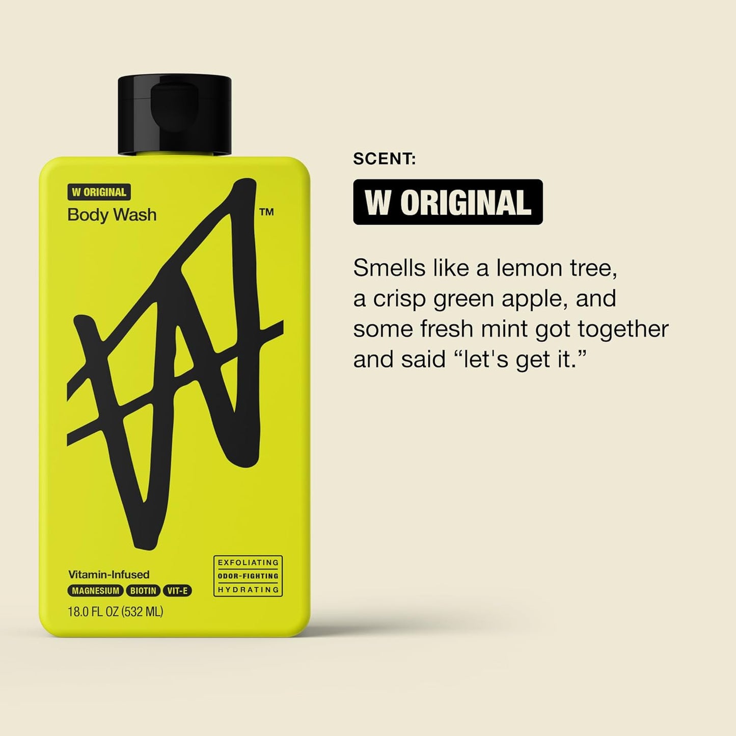W By Jake Paul Exfoliating Body Wash for Men, Vitamin-Infused, Hydrating Shower Gel, Original, 18 fl oz (Pack of 2)