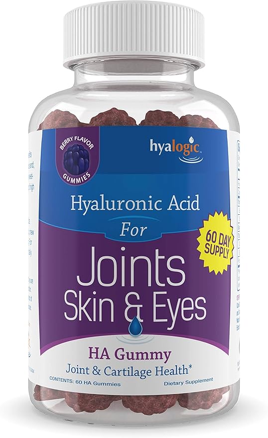 Hyalogic Chewy HA Gummies Mixed Berry Flavor Hyaluronic Acid Gummies – Gluten-Free Gummy Vitamins for Adults - HA Supplement for Joints, Skin & Eyes –60 Count (120 mg)