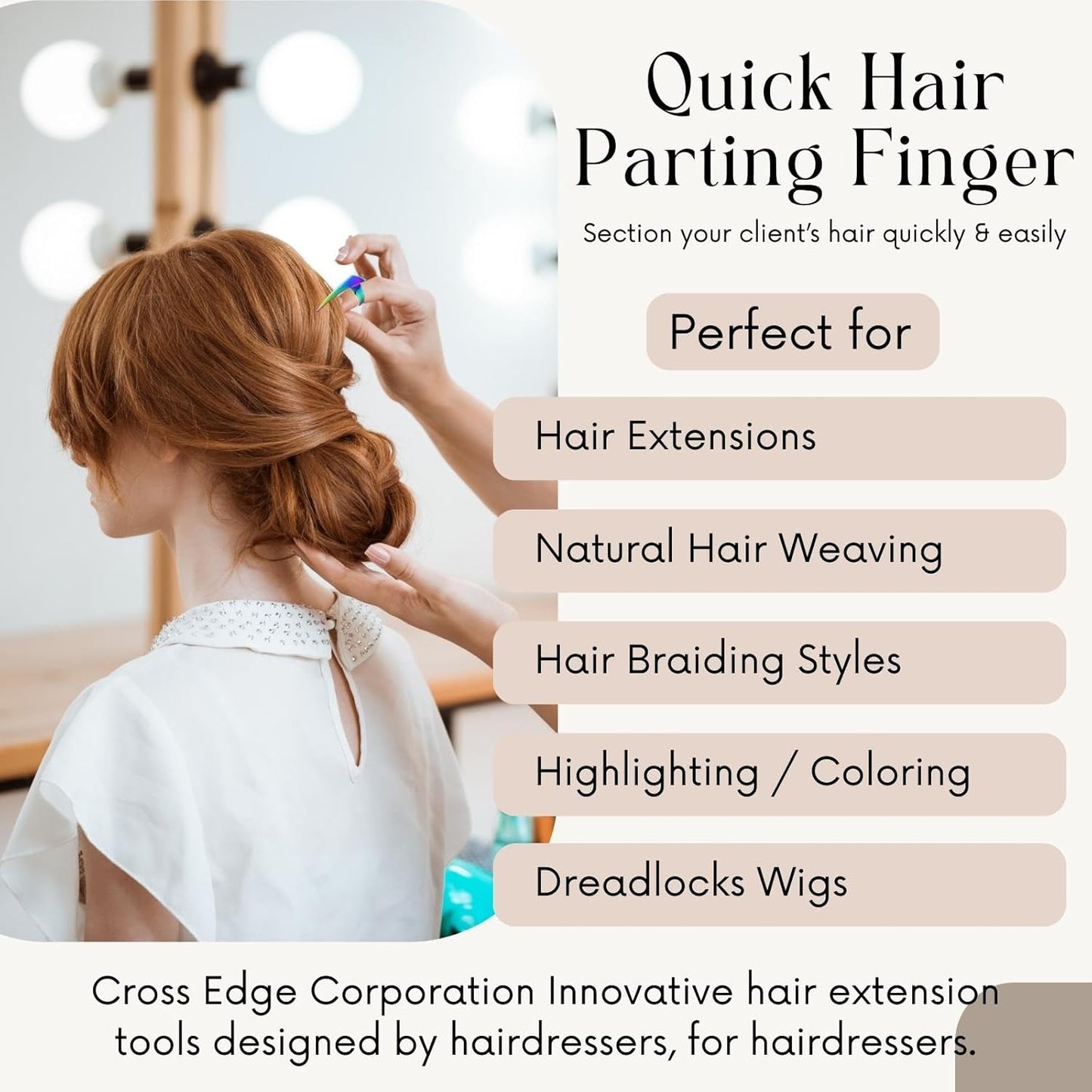 My Hair Tools Hair Parting & Sectioning Ring - Stainless Steel Finger Braiding Hair Pick Tools for Durable Dreadlocks Wig, Weaving & Quick Installation of Human Hair Extension Tools (1PC, Rainbow)