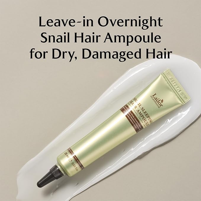 LA'DOR Snail Sleeping Hair Ampoule Serum - Intensive Overnight Leave-In Mask - Treatment for Frizzy Dry Damaged Thinning Hair Korean Haircare LADOR