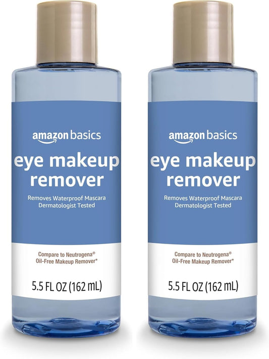 Amazon Basics Eye Makeup Remover, Removes Waterproof Mascara, Dermatologist Tested, Fragrance Free, 5.5 Fl Oz (Pack of 2)
