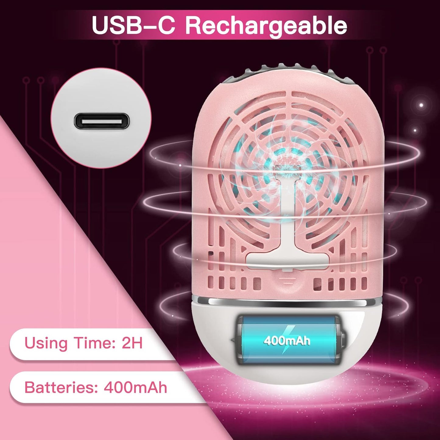 Lash Fan Mini Portable Eyelash Fan Handheld for Eyelash Extension Rechargeable USB C Air Cooling Blower with Built in Sponge Lash Extension Application(Pink)