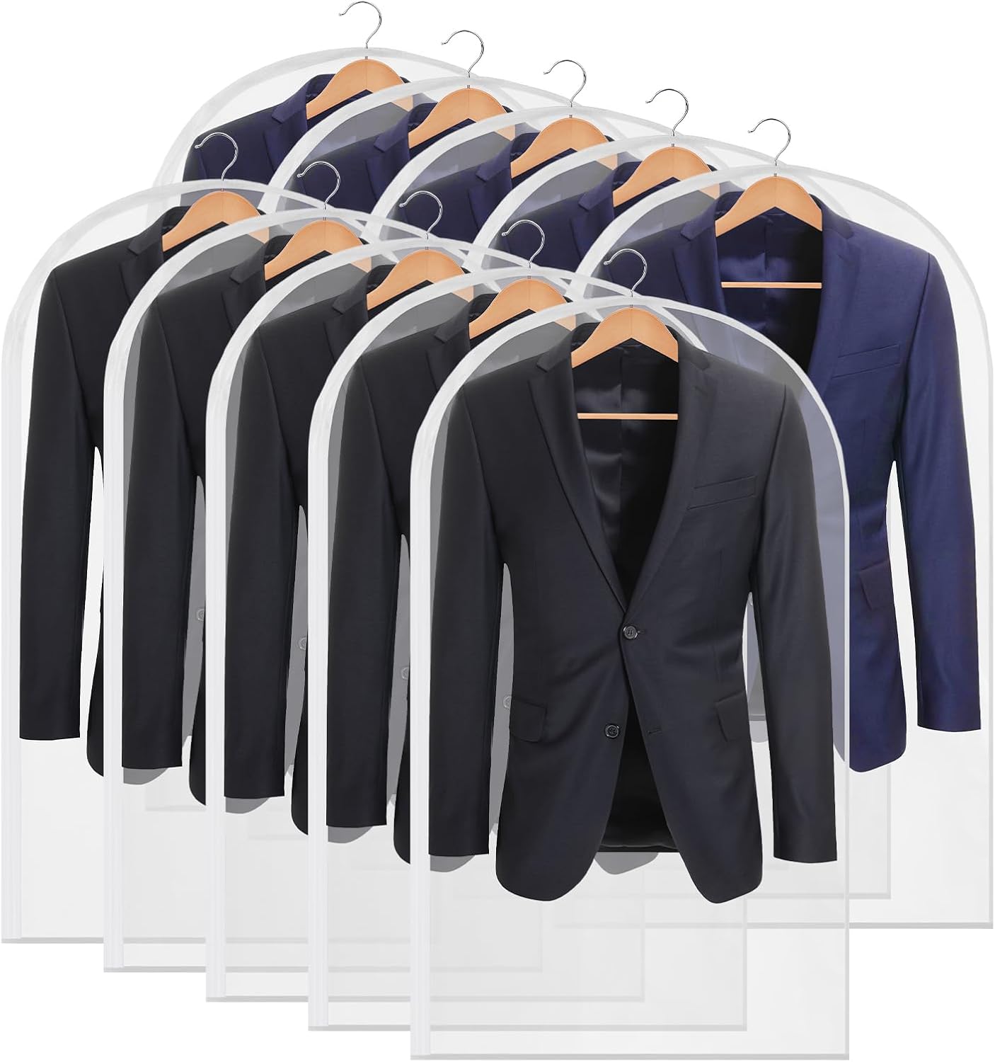 10 Pack Clear Garment Bags for Hanging Clothes, 40in Zipper Suit Bags for Closet Storage, Dusts Proof Hanging Plastic Clothes Cover for Shirt, Sweater Closet Storage