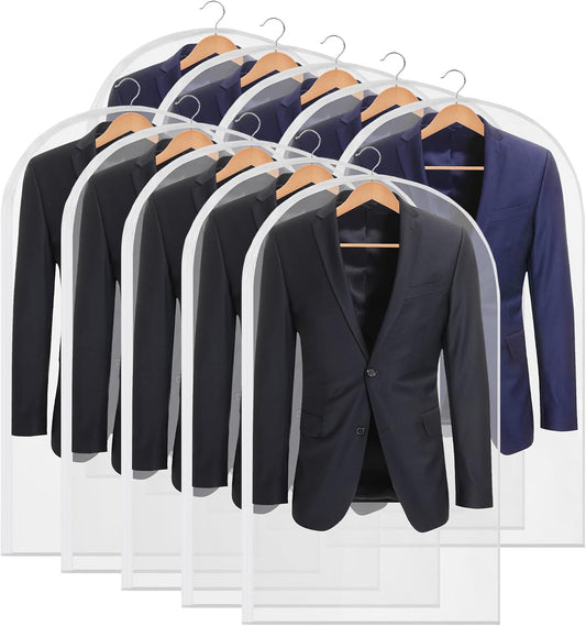 10 Pack Clear Garment Bags for Hanging Clothes, 40in Zipper Suit Bags for Closet Storage, Dusts Proof Hanging Plastic Clothes Cover for Shirt, Sweater Closet Storage