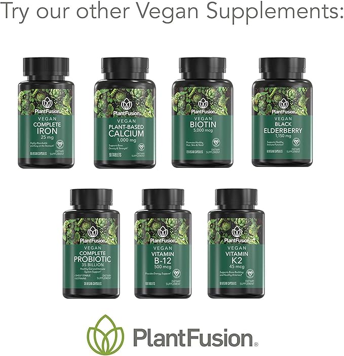 PlantFusion Vegan Biotin from, Premium Vegan Biotin for Women and Men (5000mcg), Natural Hair Skin and Nails Vitamins, 120 Vegan Capsules