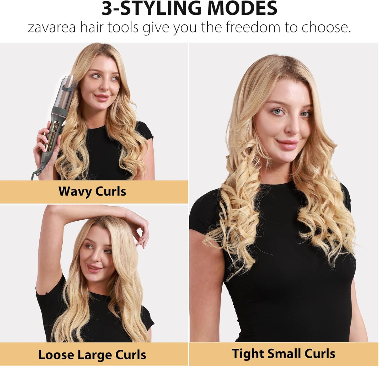 Zavarea Automatic Rotating Curling Iron for Long Hair - 1 Inch Curling Wand for Beach Waves & Loose Curls, Easy Hair Curler for Beginners, Anti-Scald & Frizz-Free, Dual Voltage for Travel