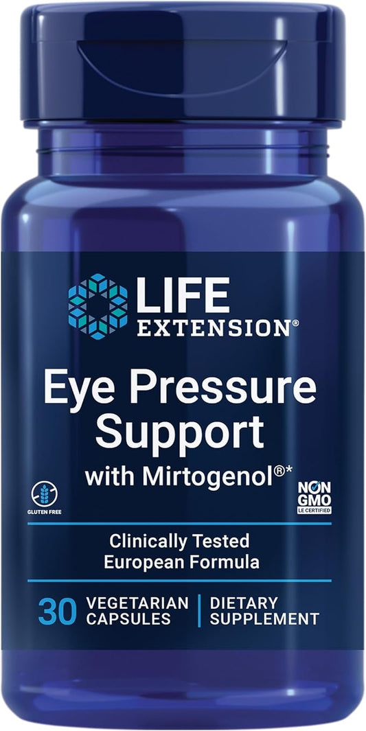 Life Extension Eye Pressure Support with Mirtogenol - Eye Health Supplement for Healthy Eye Pressure - with French Maritime Pine bark – Gluten-Free, Vegetarian, Non-GMO - 30 Capsules