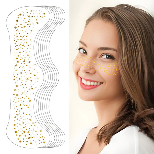 Glitter Freckles Gold Sparkle Freckles Face Tattoo Fake Glitter Freckle Temporary Patches for Women Party Makeup 8 Pcs