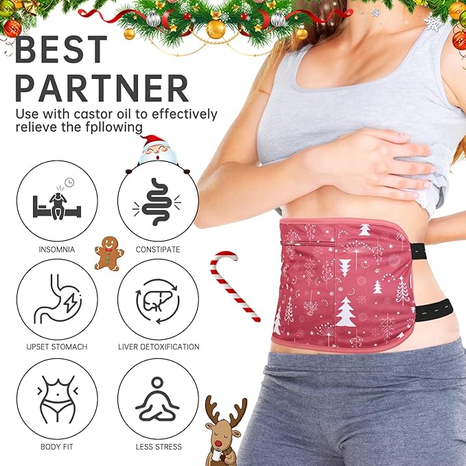 Leekalos Castor Oil Pack Wrap, Reusable Organic Castor Oil Packs for Liver Detox, Castor Oil Packs with Adjustable Elastic Strap for Christmas Gifts (Castor Oil Not Included) (Christmas Tree)