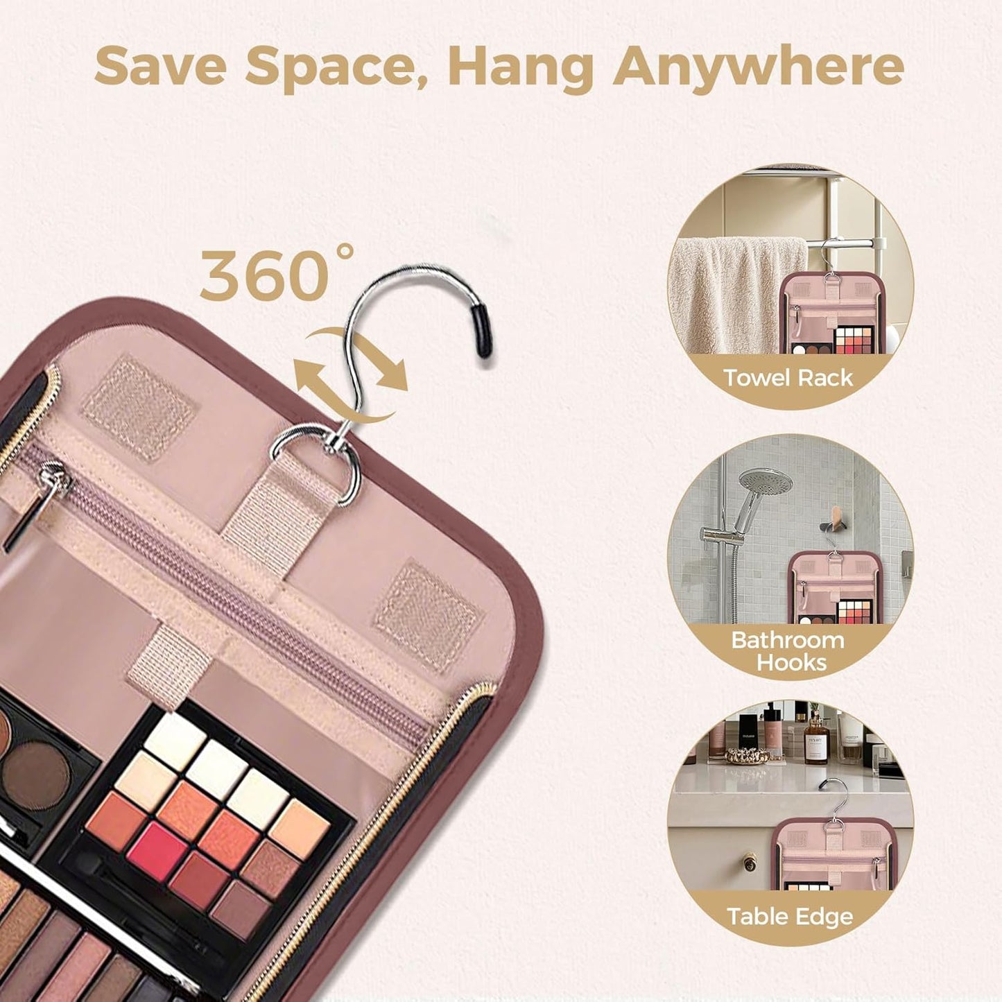 Hanging Toiletry Bag & Makeup Bag for Women with Jewelry Organizer - TSA Approved Large Capacity Travel Cosmetic Organizer, Waterproof Shower Essentials Case with Transparent Pockets