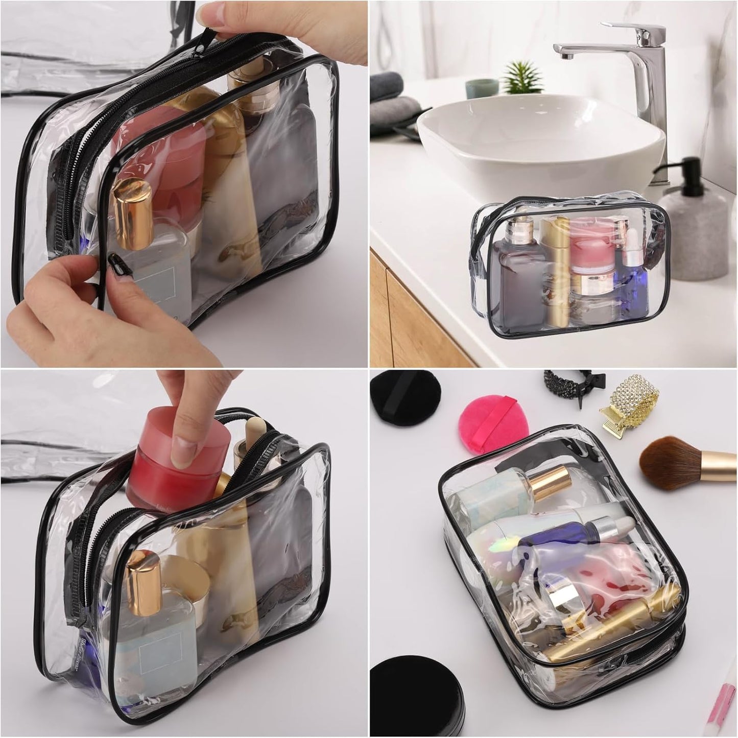 Tbestmax 40 Pack Clear Cosmetic Bags Makeup Bags Portable Waterproof Travel Toiletry Bags Organizer Black, 7.5"x 4.8"x 2.3"