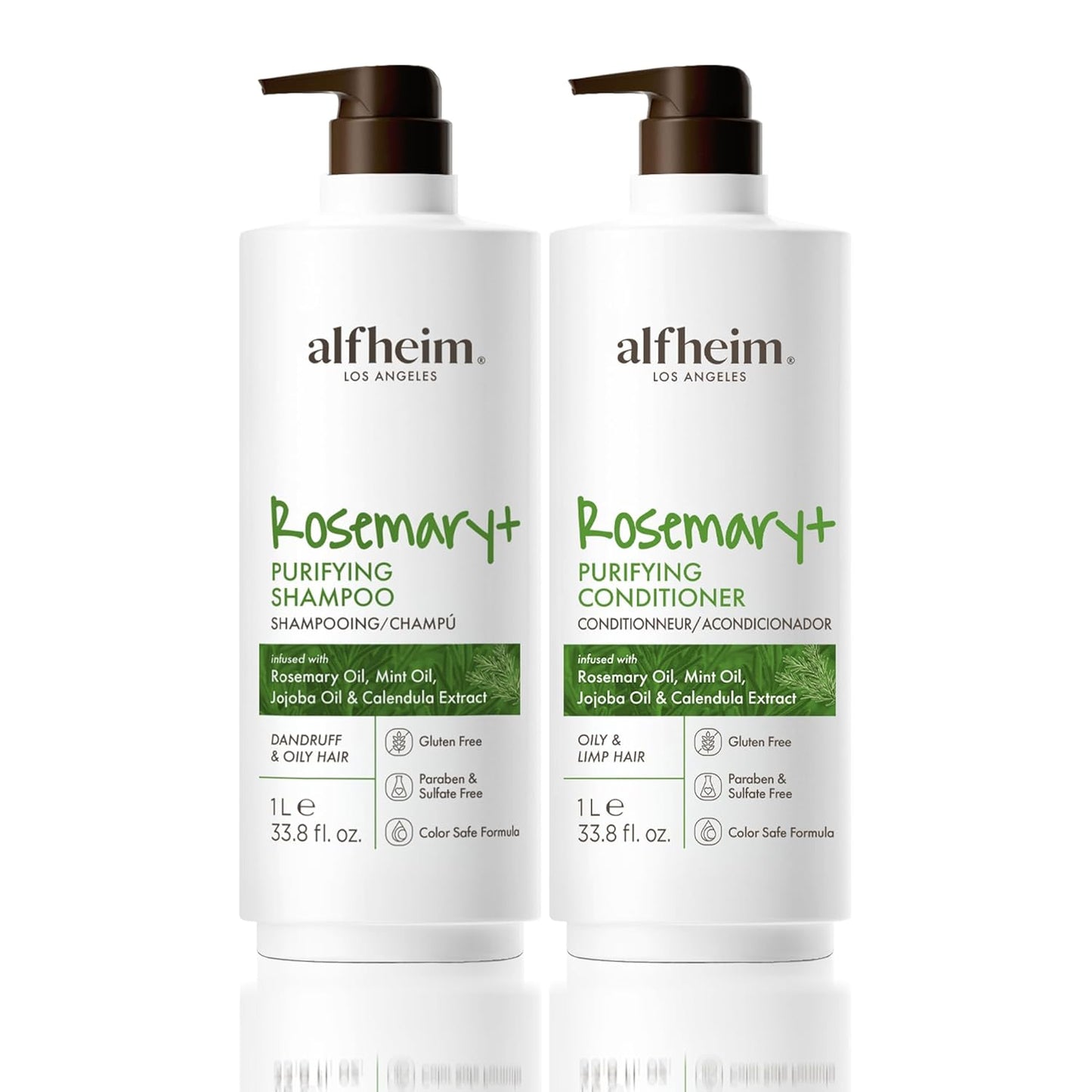 ALFHEIM Rosemary+ Purifying Shampoo & Conditioner Set – Balancing Hair Care for Oily & Fine Hair with Rosemary, Peppermint & Jojoba Oils – Deep Cleanse, Lightweight Hydration, Sulfate Free, 33.8 oz x2