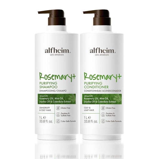 ALFHEIM Rosemary+ Purifying Shampoo & Conditioner Set – Balancing Hair Care for Oily & Fine Hair with Rosemary, Peppermint & Jojoba Oils – Deep Cleanse, Lightweight Hydration, Sulfate Free, 33.8 oz x2