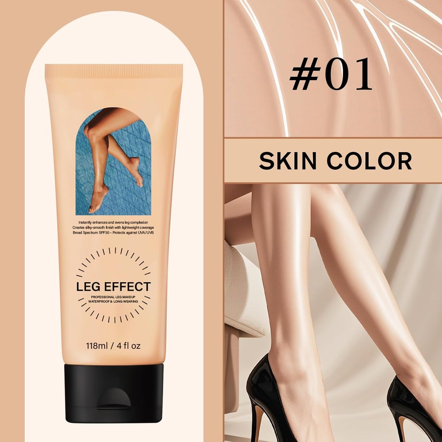 Leg Makeup Waterproof with Brush, No Transfer Body Makeup for Legs Full Coverage Waterproof Concealer, Scar & Tattoo Cover Up for All Skin Tones, Long Lasting Makeup (#01)