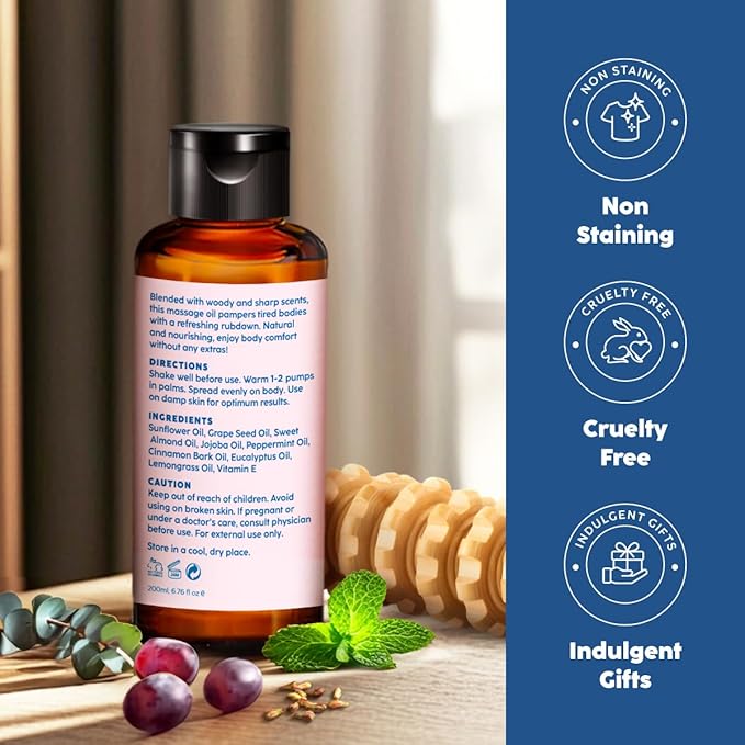 Kukka Soothe Massage Oil for Massage - 3.38 Fl Oz - 100% Pure Natural, Warming for Women & Men with Eucalyptus, Peppermint, Grapeseed & Vitamin E