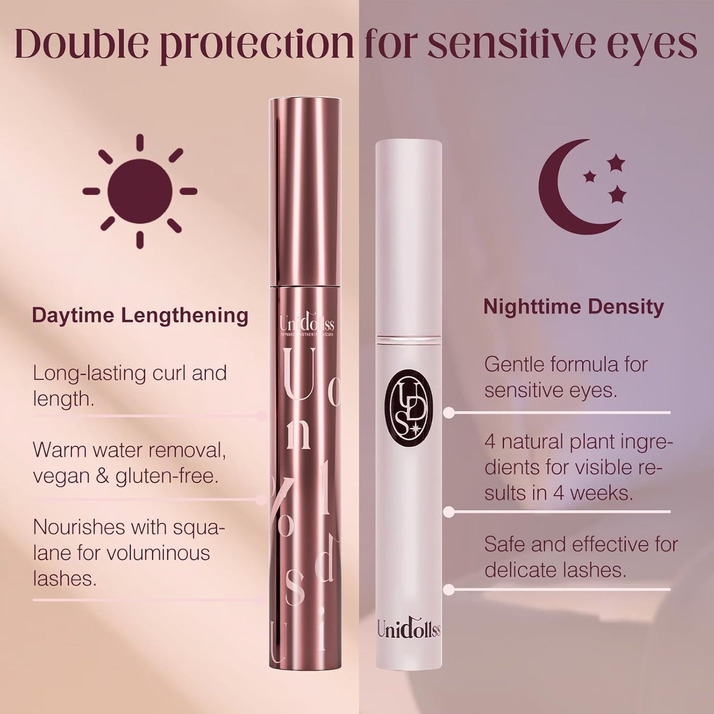 Unidollss Tubing Mascara Volume and Length Black and Lash Serum Set Lengthening Long Lasting All Day,Eyelash Growth Serum for Thicker,Longer Lash and Eyebrow,Tubing Mascara for 30+ Women,Gluten-free