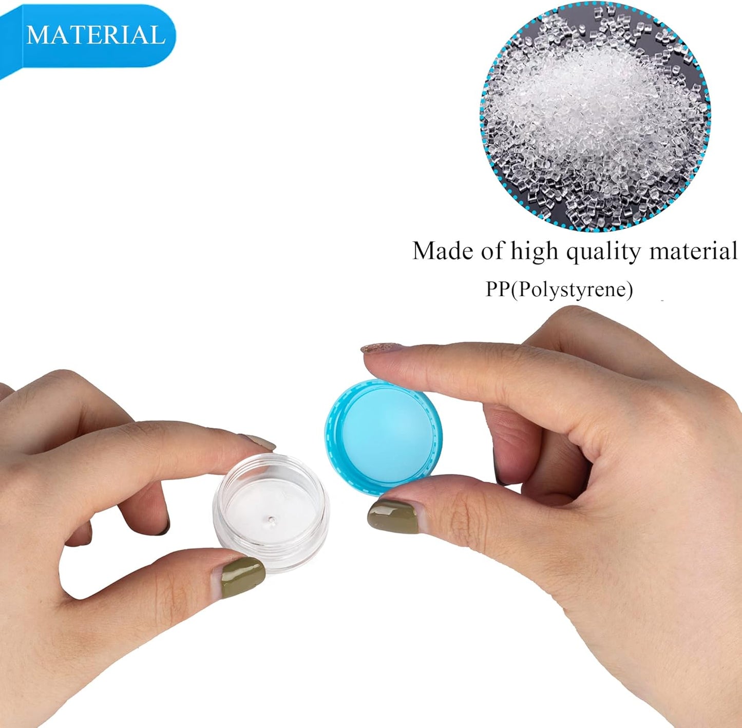 50PCS 3 Gram Sample Containers, 3ml Empty Jars with Lids, Small Cosmetic Containers, Mini Sample Jars with 4PCS Mini Spatulas for Make Up, Oils, Lotion, Powder, Paint, Jewelry, Lip Balms(Blue Lid)