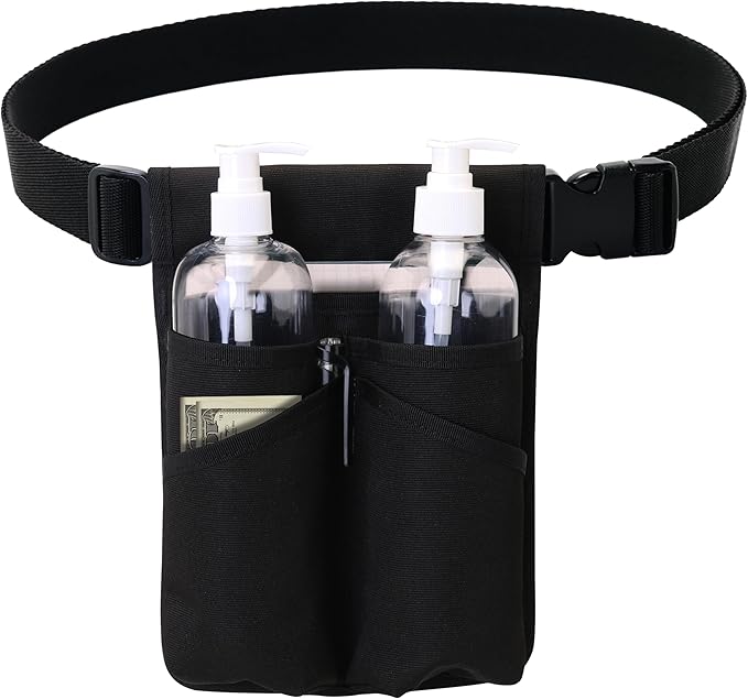 Professional Massage Therapist Holster with Adjustable Belt, Bottle Bag, Lotion & Oil Holster, Black