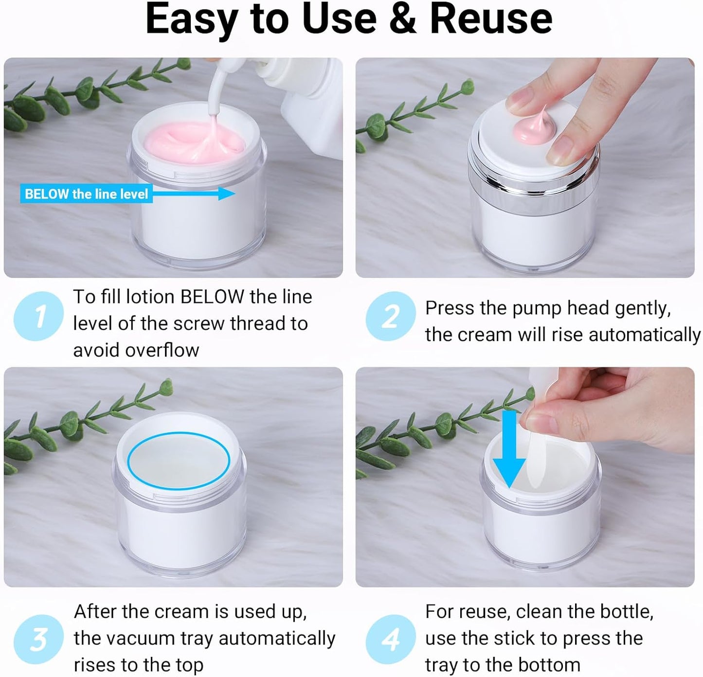 Segbeauty 1.7oz Empty Airless Jar Travel Lotion Dispenser Toiletry Bottles, 3pcs Refillable Mini Travel Size Liquid Containers, 50ml Cream Pump Jar Bottle, Small Vacuum Skincare Cosmetic Containers