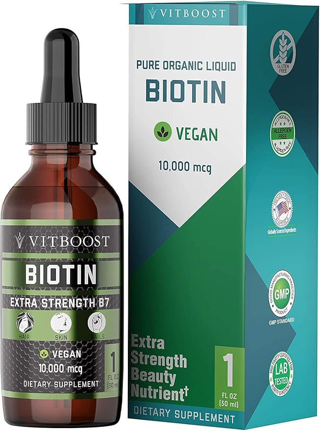 Extra Strength 10,000mcg Biotin Liquid Drops with Organic Berry Flavor | 60 Servings | Vegan Formula Supports Hair Growth, Strong Nails, Healthy Skin | NO Artificial Preservatives