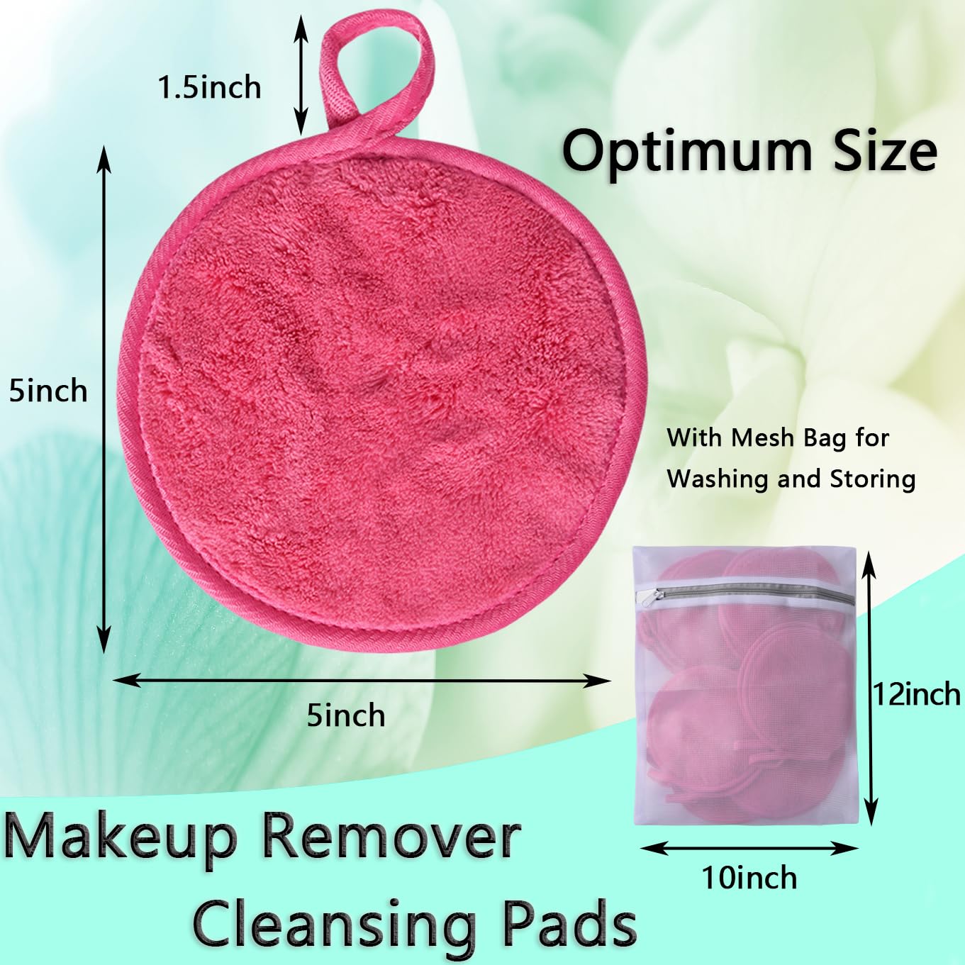 Large Reusable Makeup Remover Pads for Face, Soft Microfiber Makeup Remover Cloths Washable, Premiun 5 INCH Face Cleaning Pad with Laundry Bag, 24 Pack Pink
