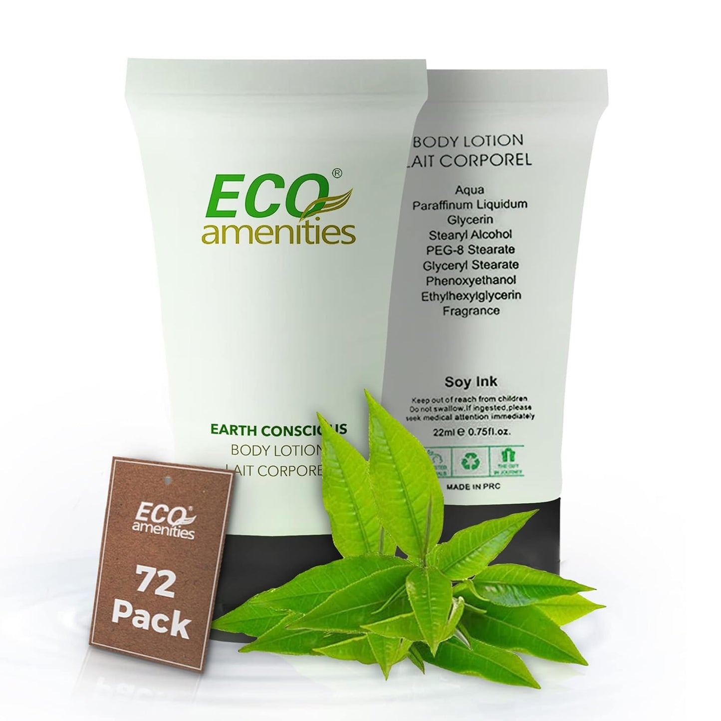 ECO amenities Mini Lotion Bulk - 72 Count 0.75 fl oz (22 ml) Tubes - Travel Size Toiletries & Body Lotion Tubes - Green Tea Scent for Hotel Amenity Kit & Spas