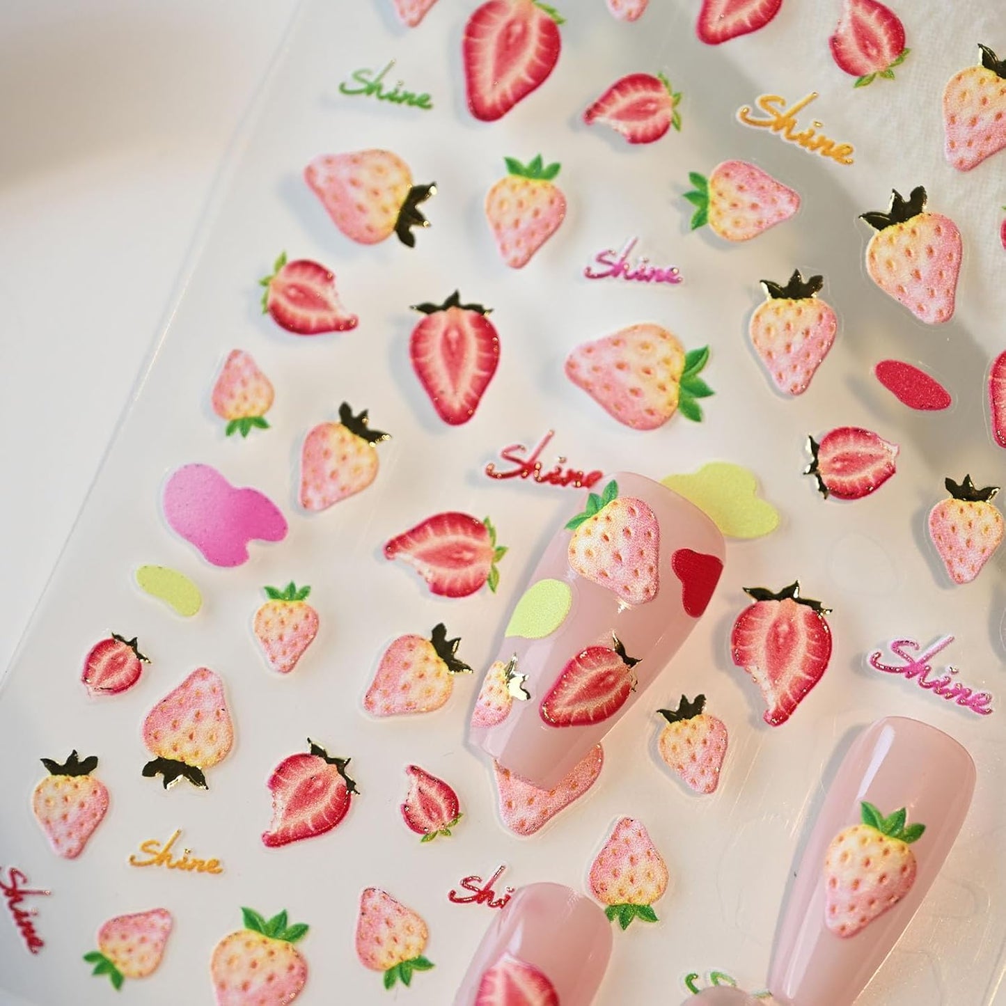 Golden Strawberry Nail Art Stickers, Embossed Cute Fruit Decals, Self-Adhesive Design, Accessories for Women, Nail Supplies