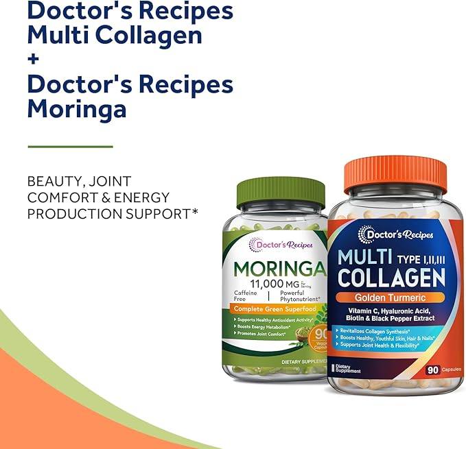 Doctor's Recipes Moringa 11,000 mg Strength 90 Caps and Multi Collagen Peptides 90Caps