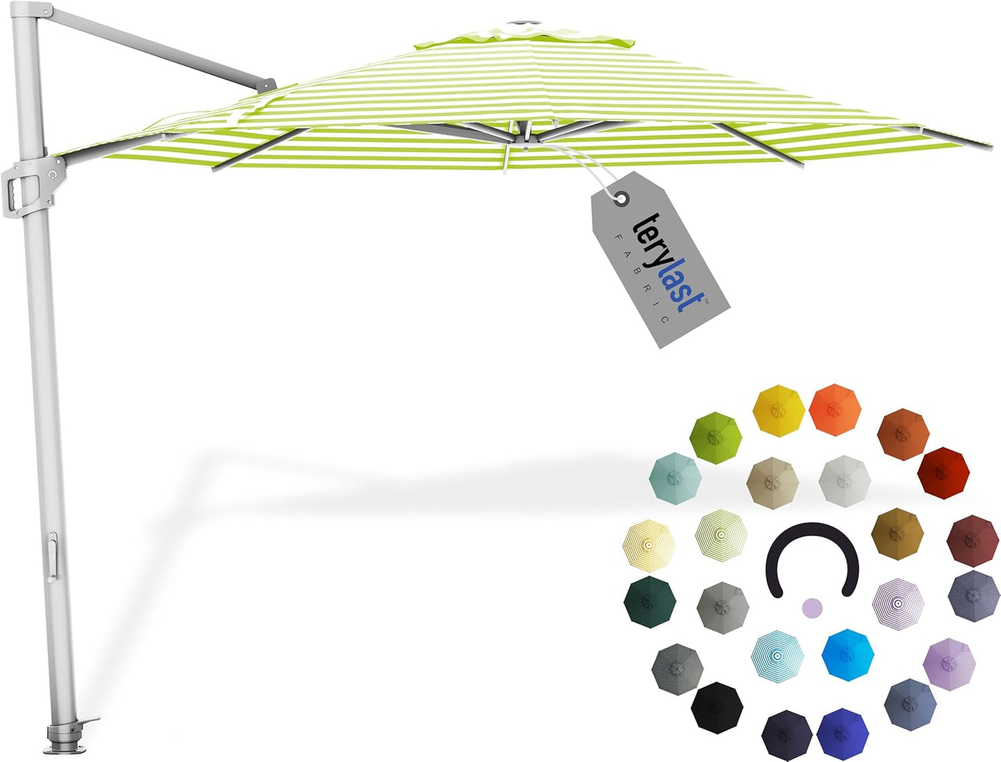 Midtown Umbrellas 10 Ft Outdoor Cantilever Patio Umbrella w/Terylast Pear Stripes Fabric - Rotate 360° Offset Patio Umbrella, Deck Patio Umbrella, Backyard Umbrella & Garden Umbrella - Silver Frame