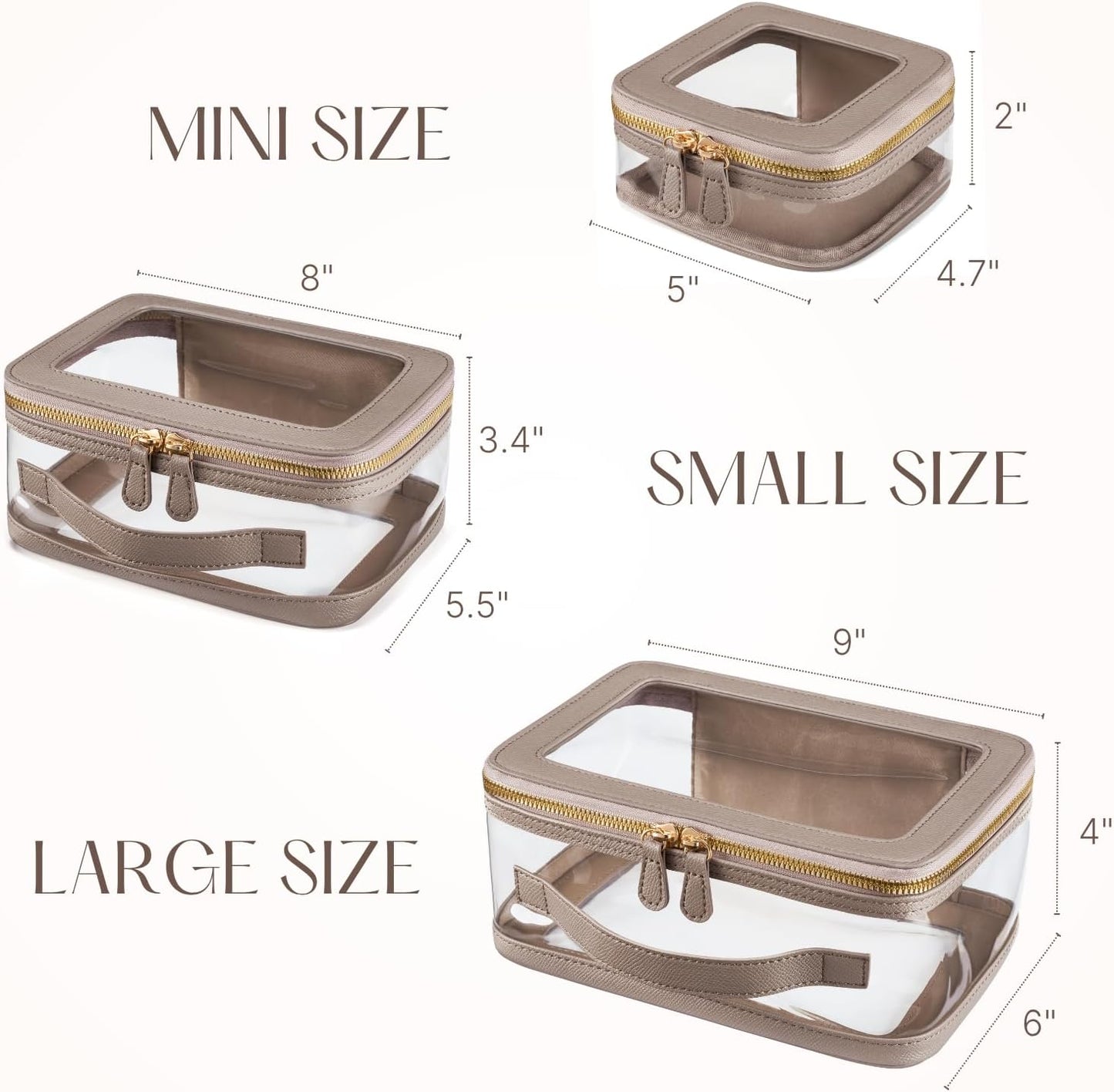 Clear Cosmetic Bag Set for Women Makeup Bag with Handle, 3 Pcs Travel Toiletry Bag Transparent Cosmetic Case Portable Make Up Organizer Bag for Essentials (Stone, Mini+S+L)