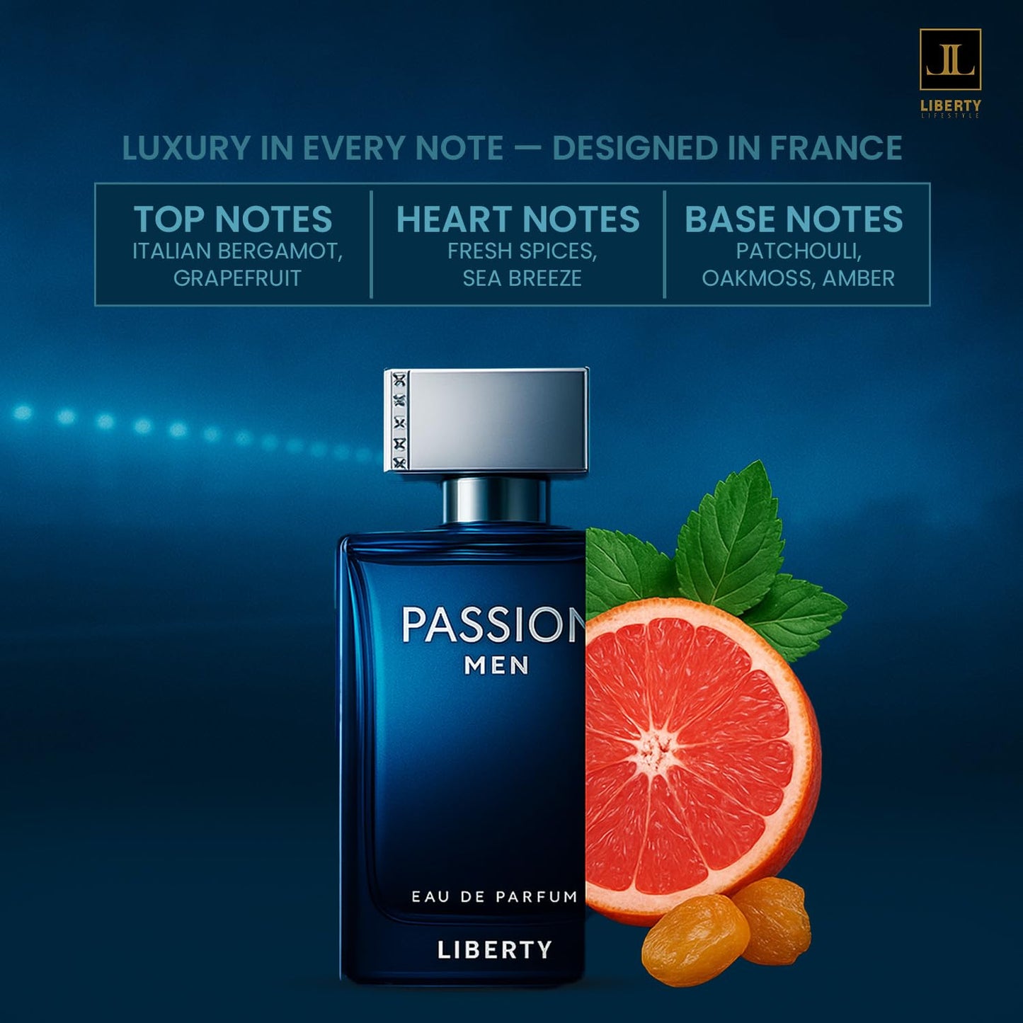 Liberty Luxury Passion Eau De Parfum for Men, Long Lasting Bold Spicy Scent Designed in France, Masculine Cologne That Draws Compliments, Perfume for men, men's fragrances,Gift for Men 100ml 3.4Oz