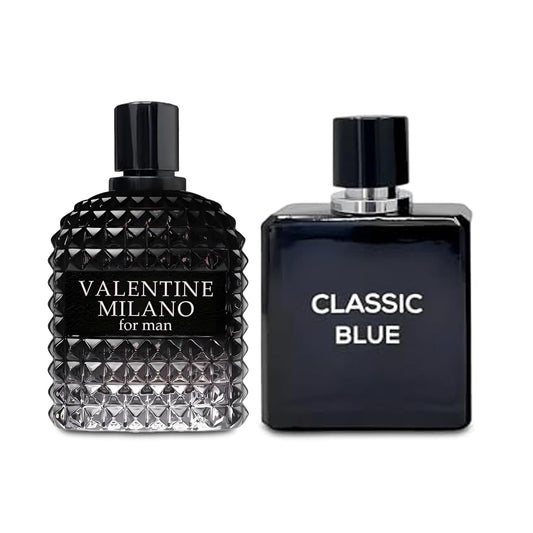 2PCS Valentine Milano/Classic Blue Eau De Toilette for Men-Fresh,Romantic Scent Perfume for Men 3.4 Fl Oz Each Mens Cologne For All Skin Daily Used