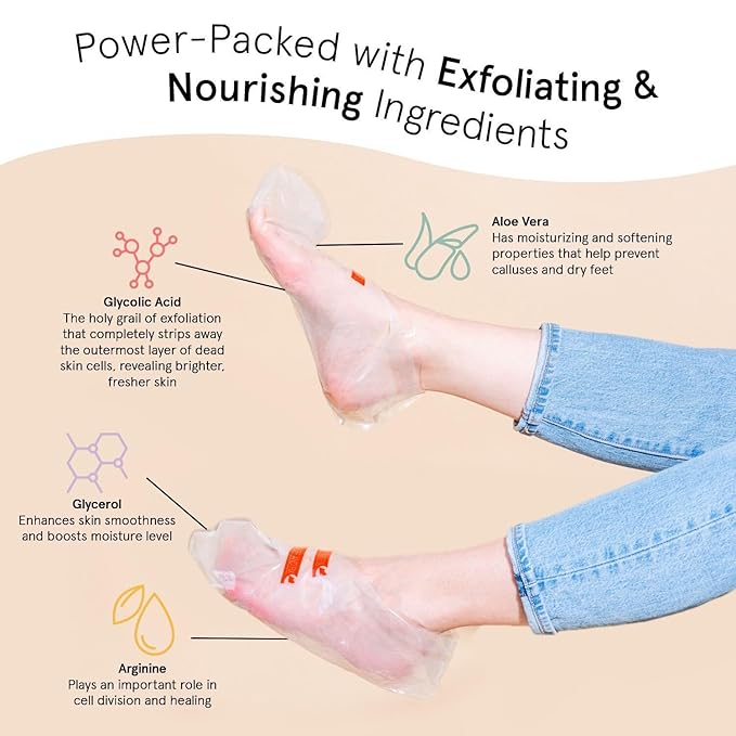 grace & stella Award-Winning Foot Peel Mask - Foot Peeling Mask with Aloe Vera - Moisturizing Foot Mask for Dry Cracked Feet - Foot Exfoliator for Baby Soft Feet (2 Pairs, Unscented)