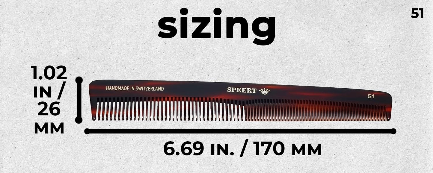 #51 Handmade Wide Narrow Tooth Comb Tortoise Havana Acetate Thick Coarse Curly Thin Fine Straight Hair Detangling Parting Grooming Teasing Hair Styling Hairdresser Barber Hairdressing Wet Dry