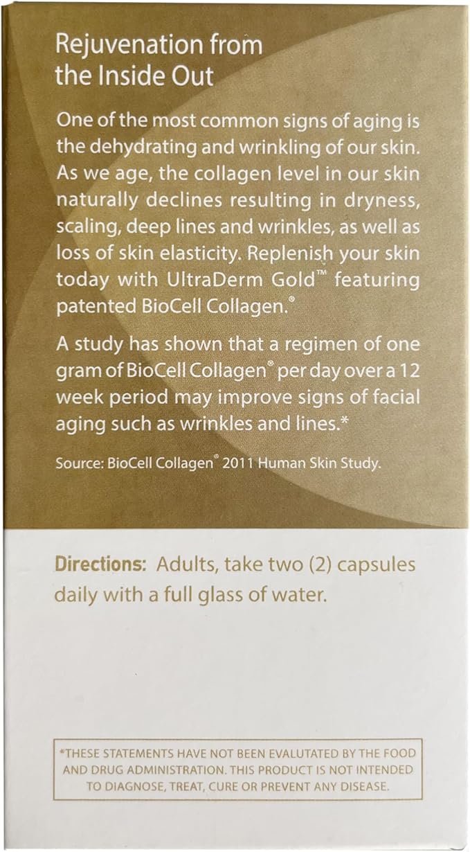 Ageless UltraDERM Gold - Natural Collagen Booster with BioCell Collagen - 60 Count