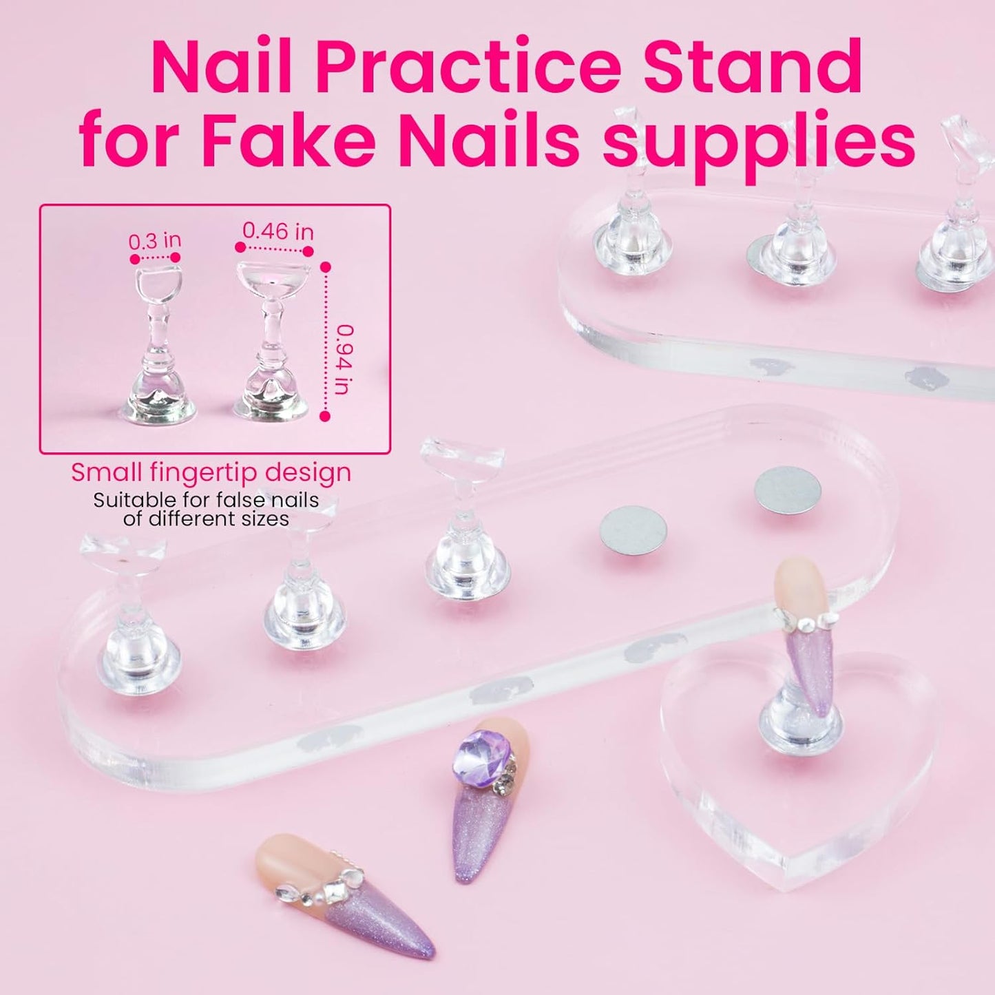 Nail Stand For Press On Acrylic Strong Magnetic Nail Holder Kit For Painting Nails Tip Arts Display Stand With 200 PCS Double-Sided Tape And 1 Heart Shaped Acrylic Magnetic Presson Stand
