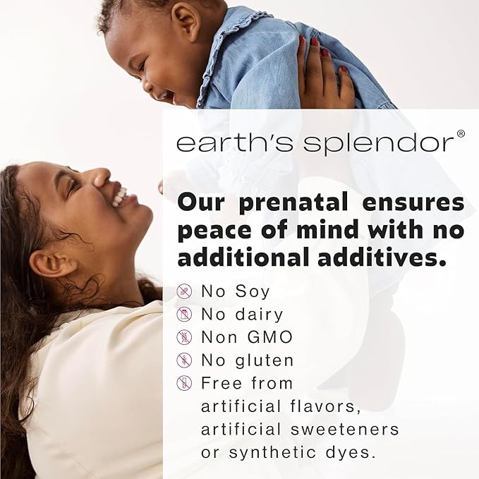 Earth's Splendor Prenatal Multivitamin: Supports a Healthy Pregnancy, Growth/Brain Development for Baby, Folic Acid, Iron, Non-GMO, MMS Clinically Studied Formulation - 6 Month Supply, 180 Tablets