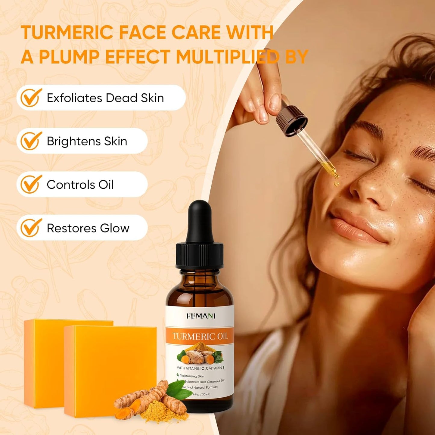 2 PCS Natural Turmeric Soap Bar for Face & Body Cleanser and Turmeric Oil, Nautral Ingredients Turmeric Wash and Care Set, Soothing, Hydrating, Turmeric Skin Care Set for All Skin Type