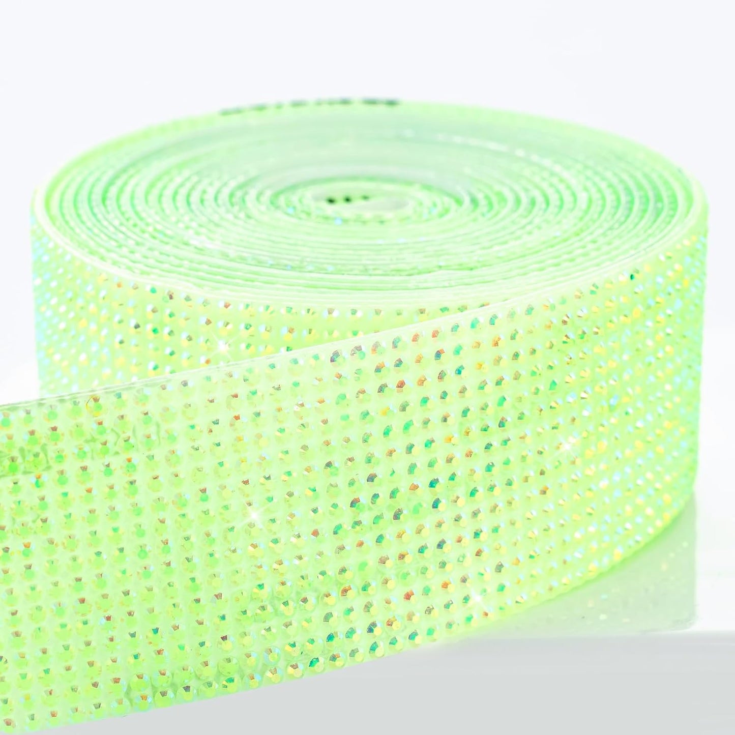 Novani Self Adhesive Rhinestone Ribbon, 1.18 Inch Wide 3 Yards 1 Roll, Light Green AB Diamond Bling Strips for DIY Crafts, Glitter Resin Rhinestones Tape for Crafting, Car Decoration