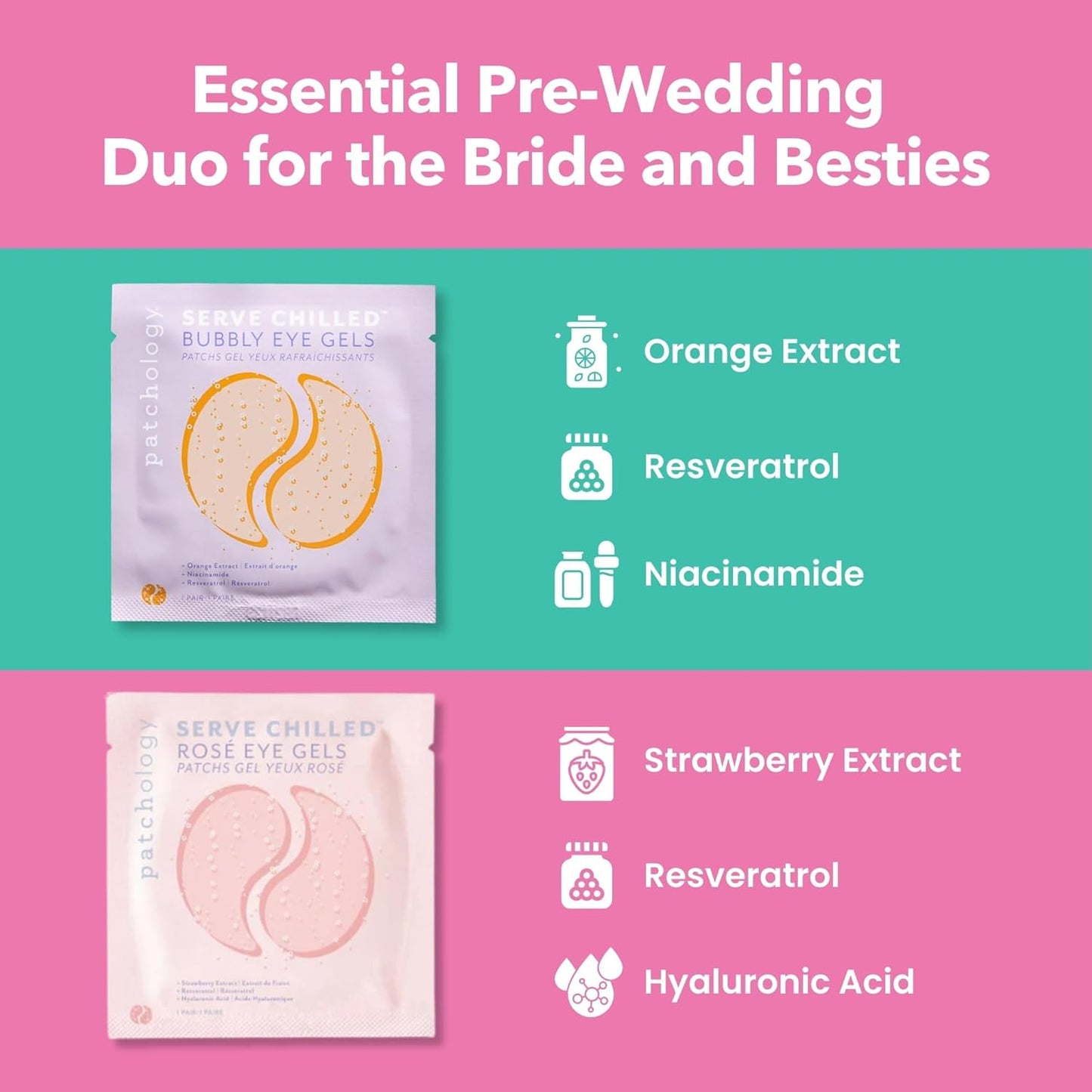 Patchology Hydrating Under Eye Gel Patches – I Do Crew Bridesmaid Gift Set with Rosé & Bubbly Serve Chilled Eye Masks (6 Count) – Cooling, Depuffing Skincare for Bridal Prep, Gifting & Self-Care