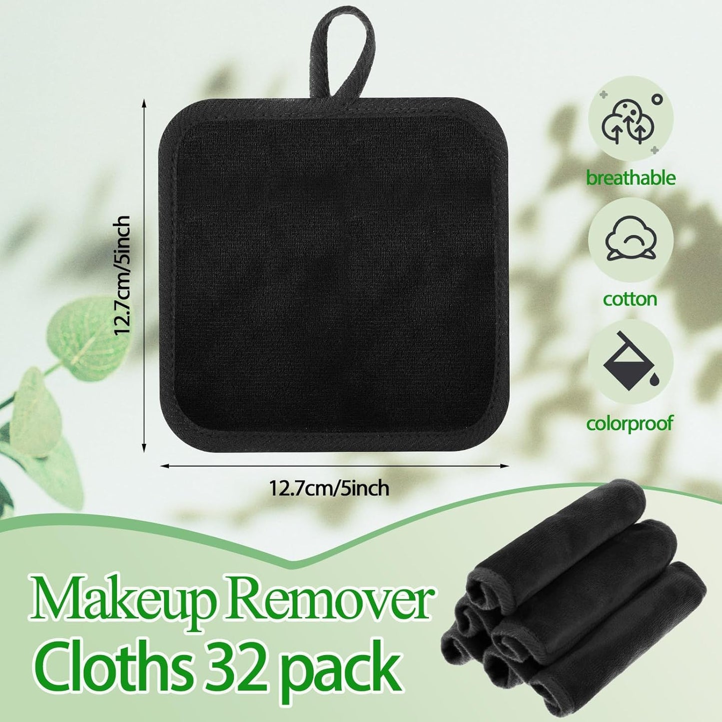 32 Pcs Makeup Remover Pads 5 x 5 Inch Soft Reusable Cloths for Eye Face Cloth Microfiber Washable Makeup Remover Towel Removal Cleaning Cloth for Women(Black)