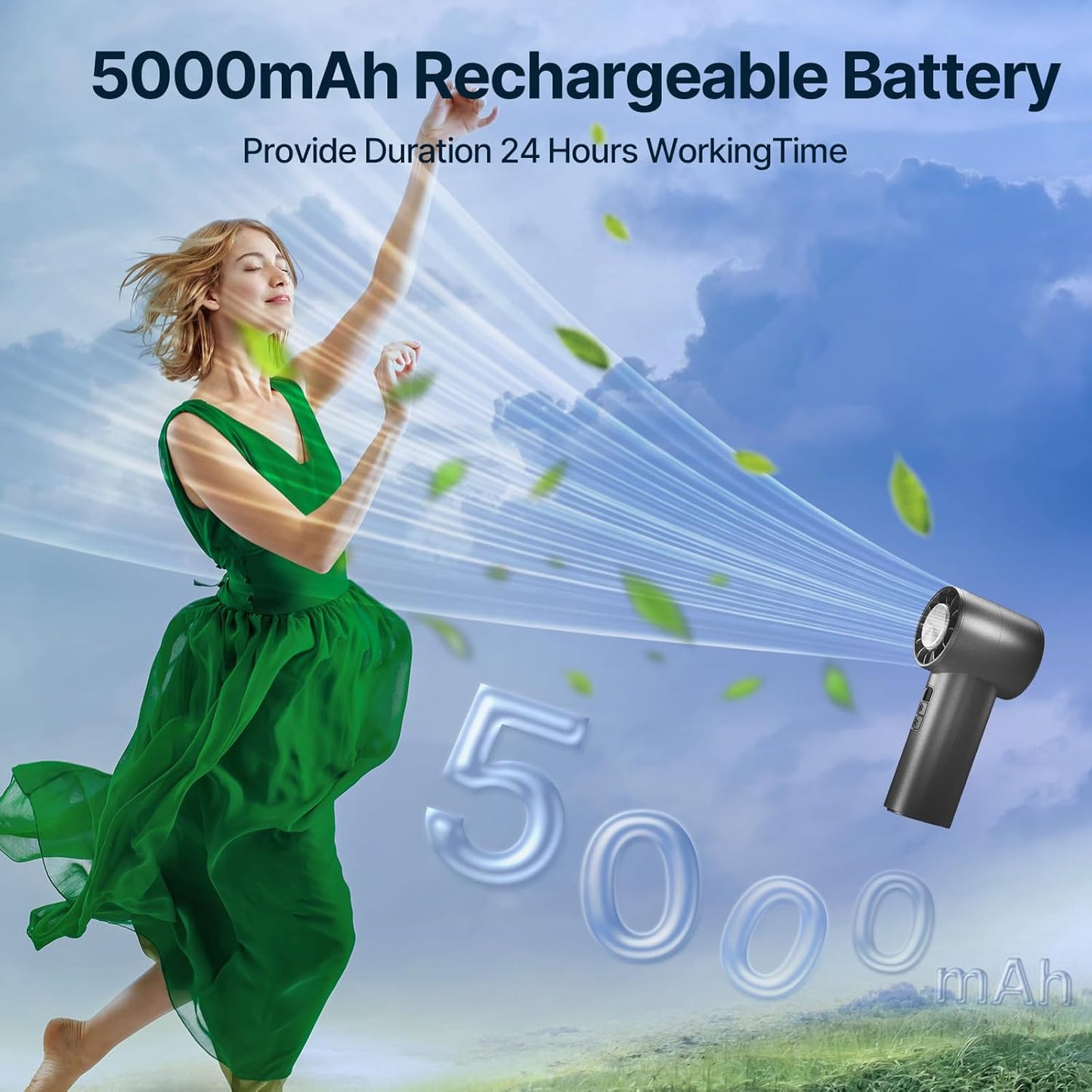 Portable Handheld Turbo Fan | Speed(1-120) Adjustable Mini Fan featuring Cooling Mode | 5000mAh Rechargeable Battery | Metal Body & LED Display | Gifts for Men Women, Camping & Outdoor