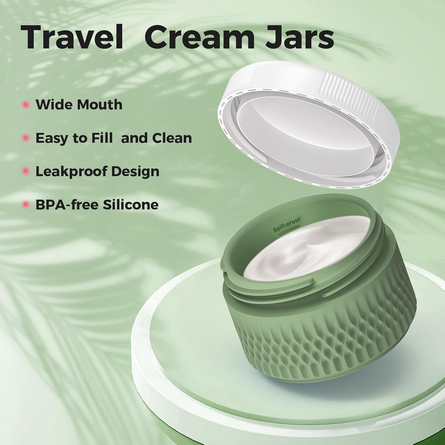 Travel Containers for Toiletries, Silicone Cream Jars BPA Free, TSA Approved 2oz Travel Size Containers, Leak-proof Travel Essentials with Lid for Cosmetic Face Hand Body Glitters