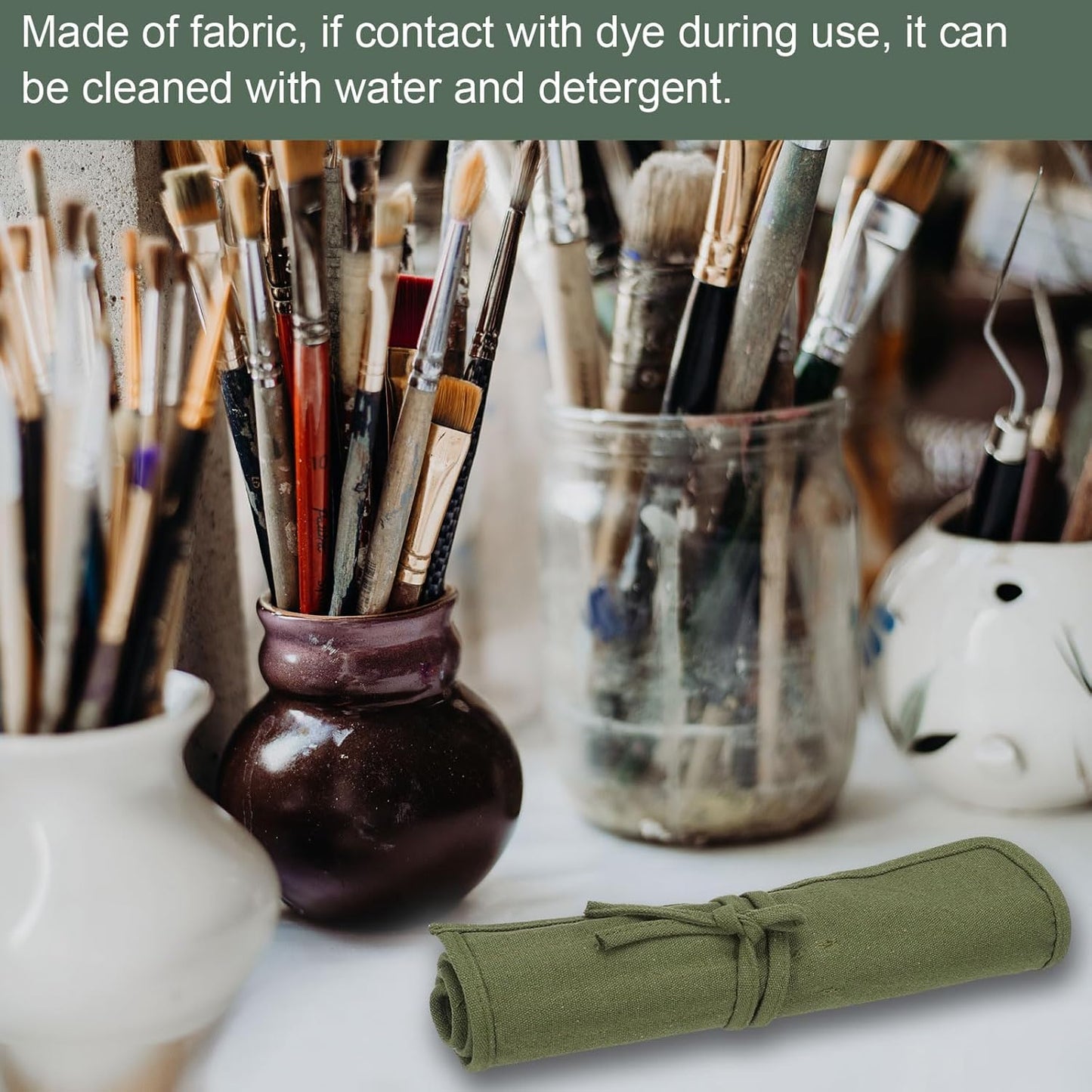 YOKIVE Color Pencil Organizer, Painting Brush Holder Artist Roll Art Craft Supplies Bag for Marker Outdoor Travel Organizing, 22 Slots, Green