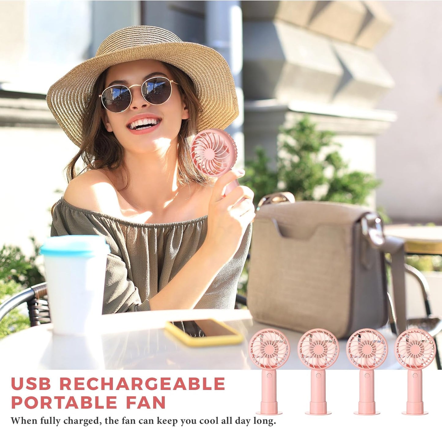6 Pcs Mini Powerful Handheld Fan 3 Speed Personal Small Portable Rechargeable Fan with Base USB for Women Eyelash Makeup Office Travel Beach Indoor Outdoor (Pink)