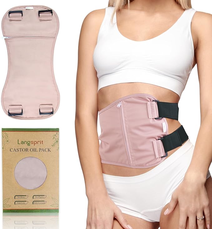 Langsprit Castor Oil Pack Wrap,Organic Cotton Castor Oil Packs for Liver Detox,Pink-2 L